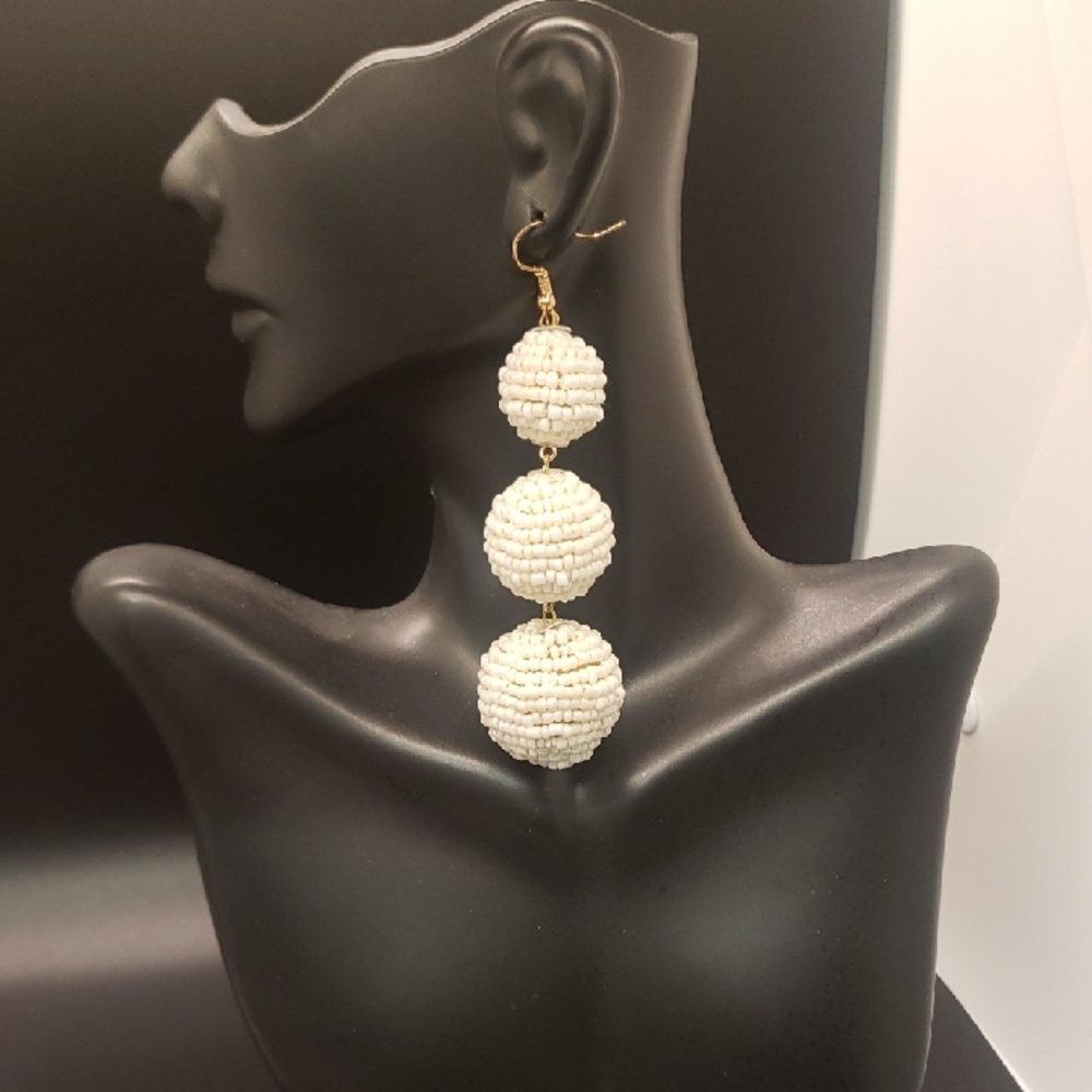 Beaded White Drop Earrings